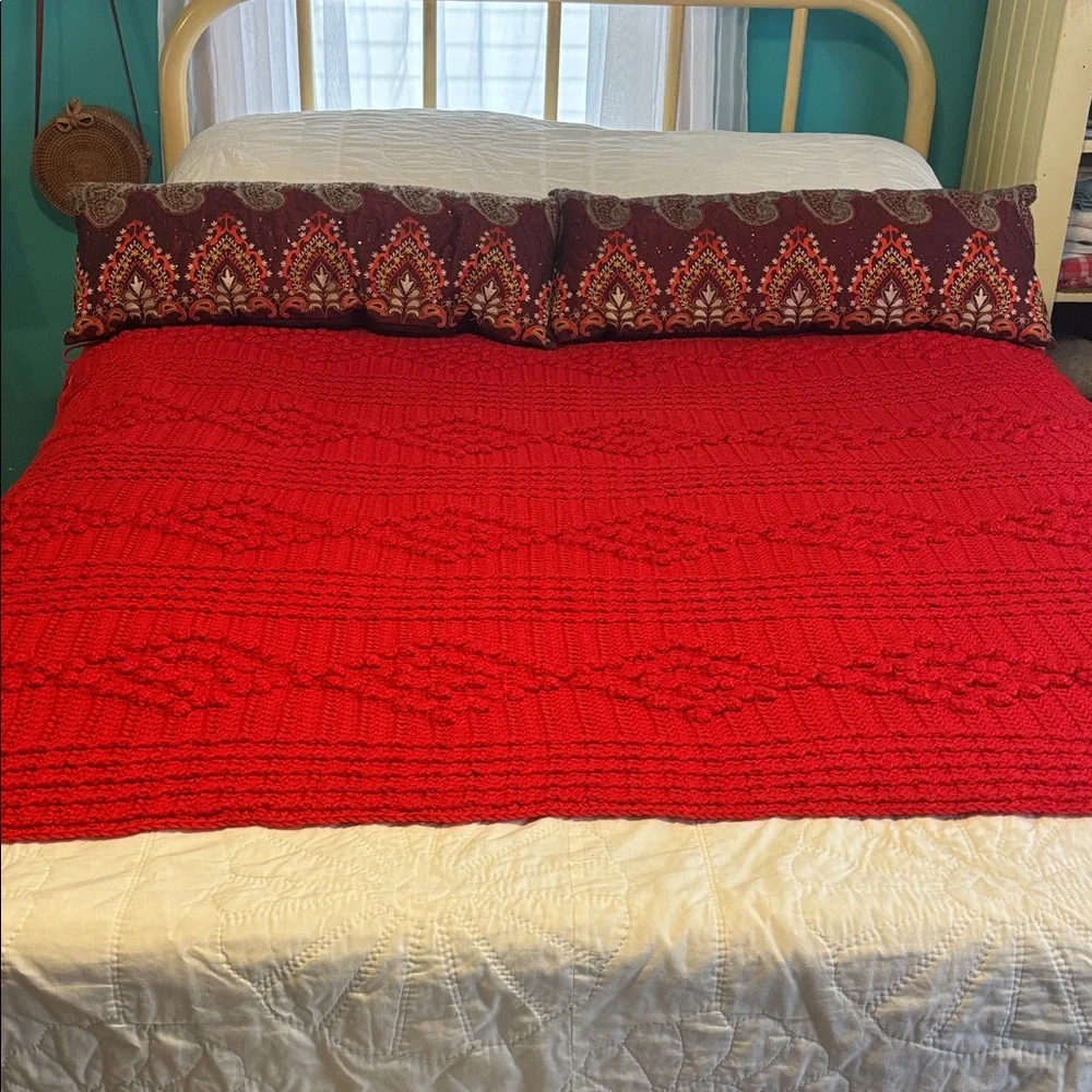 Hand Crocheted Popcorn Stitch Design Orange Afghan